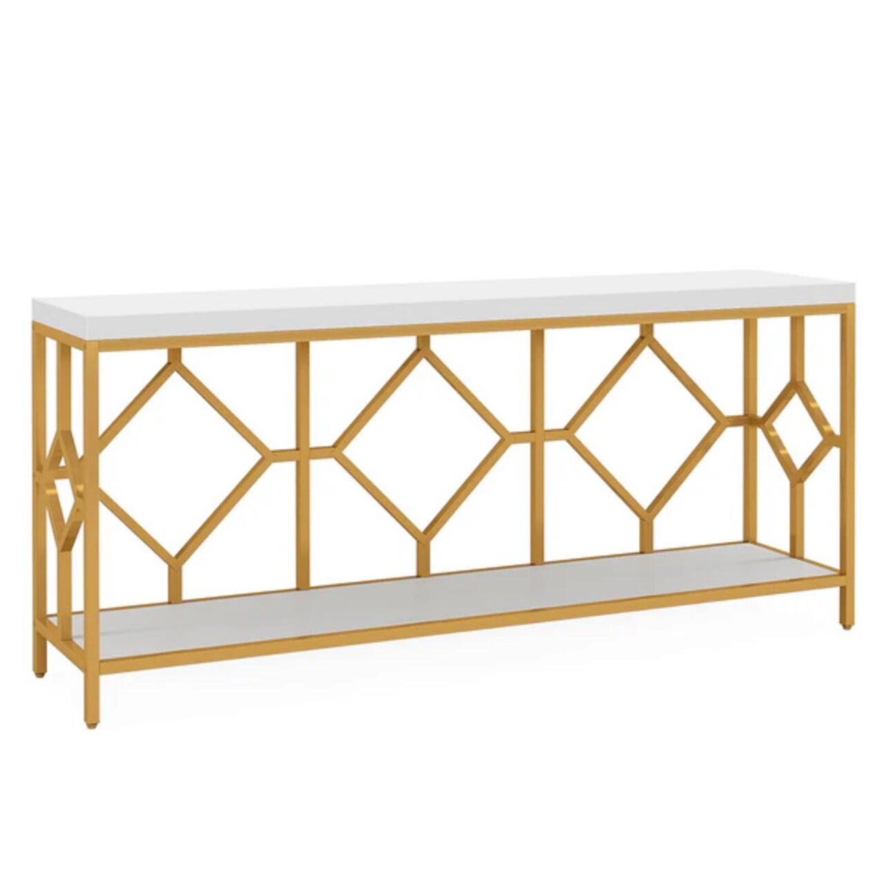 Extra Long 71" Console Table with 2 Tiers and Open Storage Shelf